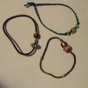 Bracelets 3 Total Black Copper Blue 2 With Beads and Stones 1 With Beads Only